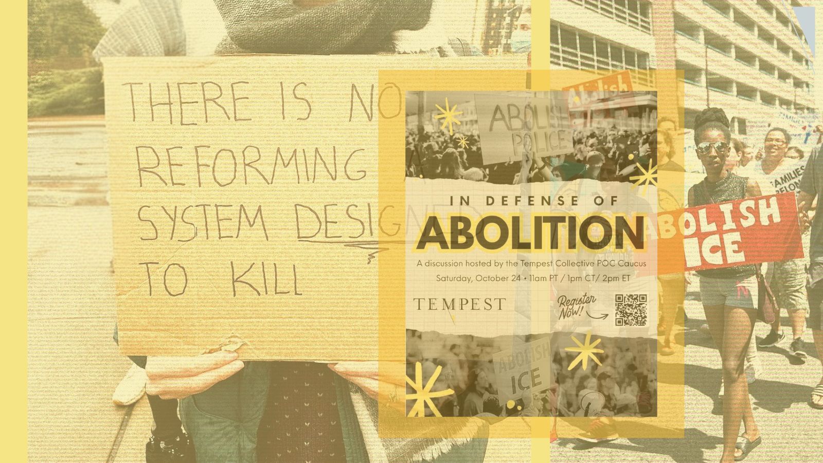 Photos of signs from protests to abolish ICE and police.