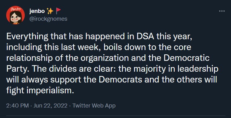Tweet by jenbo on imperialism and the Democratic Party.