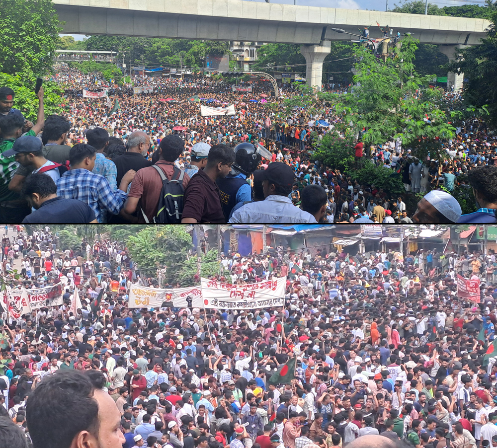 Two shots of large crowds, one a medium long view and the other a long view.