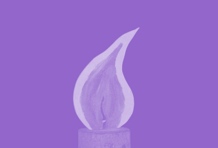 An all-purple, close-up illustration of a candle flame.