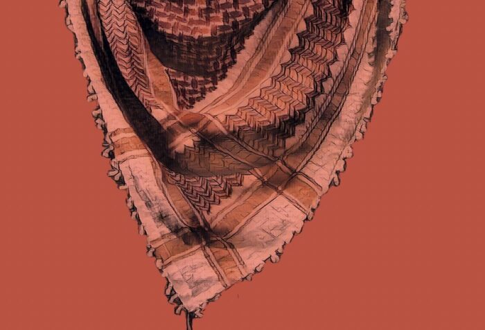 A photo of a keffiyeh with a red filter.