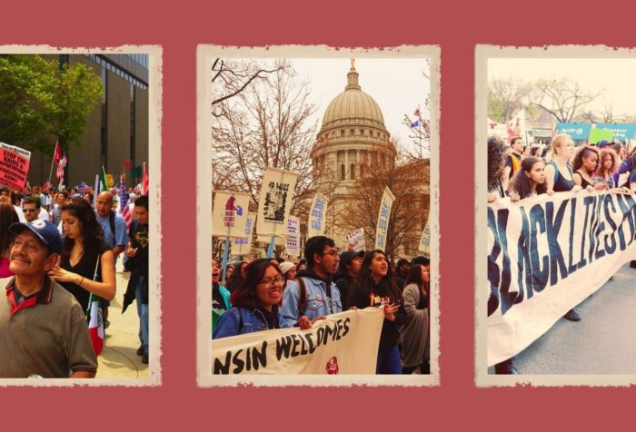 3 images of protests.