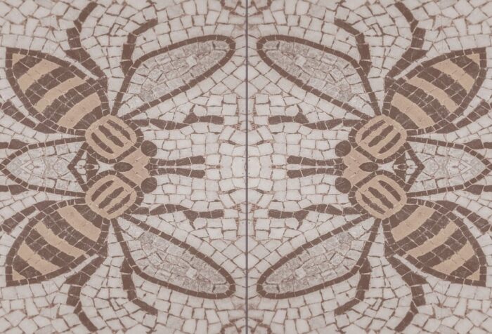 A floor mosaic of bees.