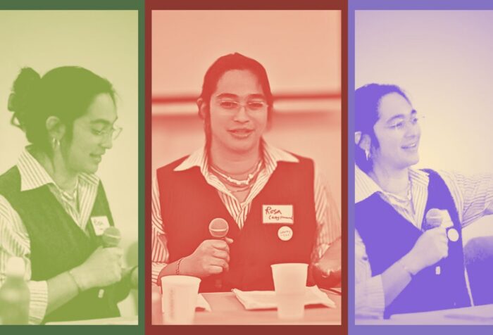 3 photos of Rosa Pepper-Macias speaking and waving.